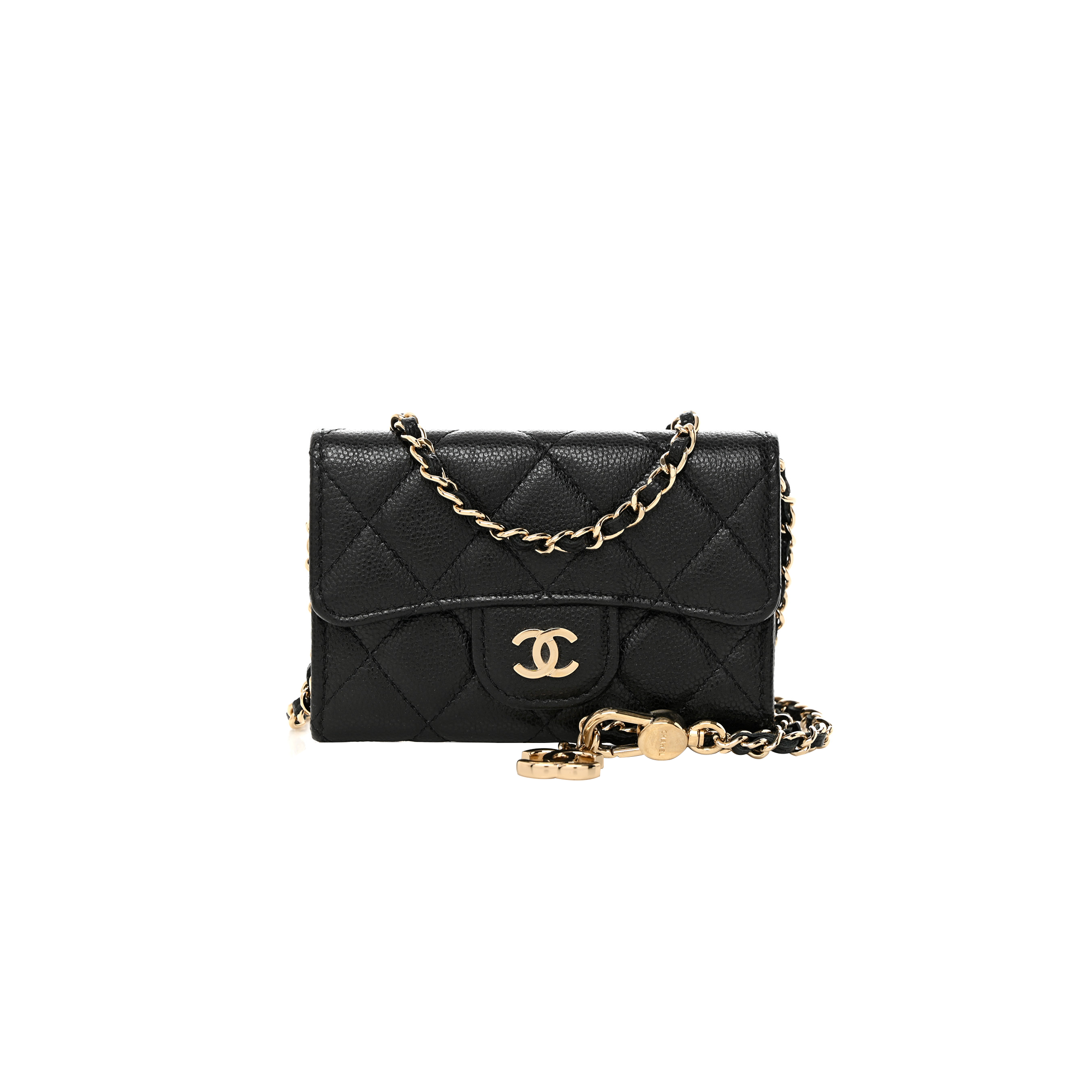 CHANEL CAVIAR QUILTED BELT BAG BLACK GOLD HARDWARE A81081  (10.5*7*2.5cm)